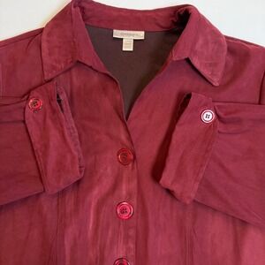 Dress barn Womens 14/16 Faux Suede Button Front Shirt Jacket Burgundy Red Lined